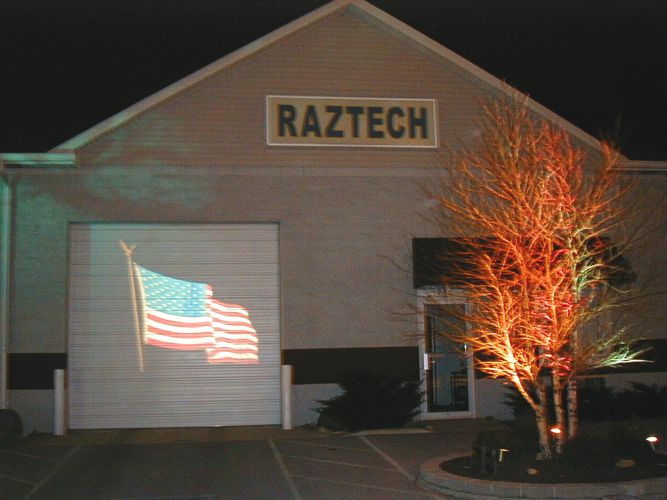 RazTech Lighting factory projecting the American flag